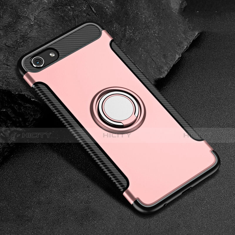 Coque Contour Silicone et Plastique Housse Etui Mat avec Support Bague Anneau pour Oppo A3 Or Rose Plus