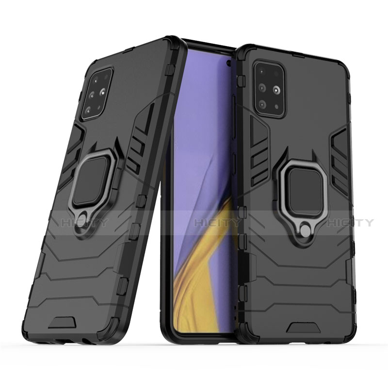 Coque Contour Silicone et Plastique Housse Etui Mat avec Support Bague Anneau pour Samsung Galaxy A51 4G Plus