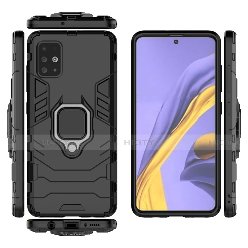 Coque Contour Silicone et Plastique Housse Etui Mat avec Support Bague Anneau pour Samsung Galaxy A51 4G Plus