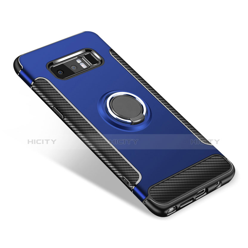 Coque Contour Silicone et Plastique Housse Etui Mat avec Support Bague Anneau pour Samsung Galaxy Note 8 Bleu Plus