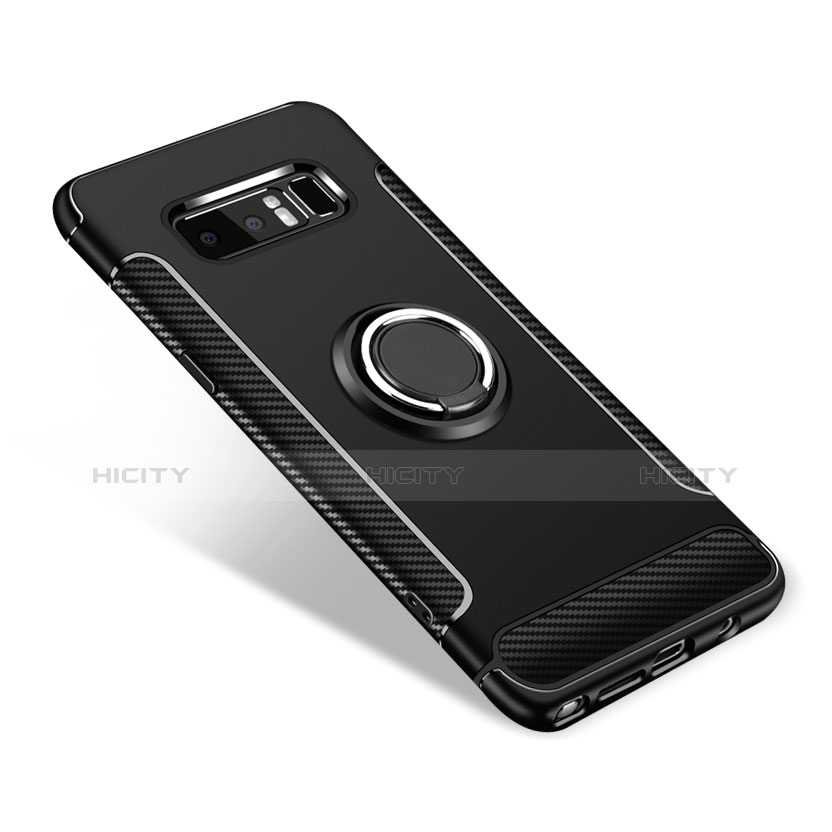 Coque Contour Silicone et Plastique Housse Etui Mat avec Support Bague Anneau pour Samsung Galaxy Note 8 Duos N950F Noir Plus