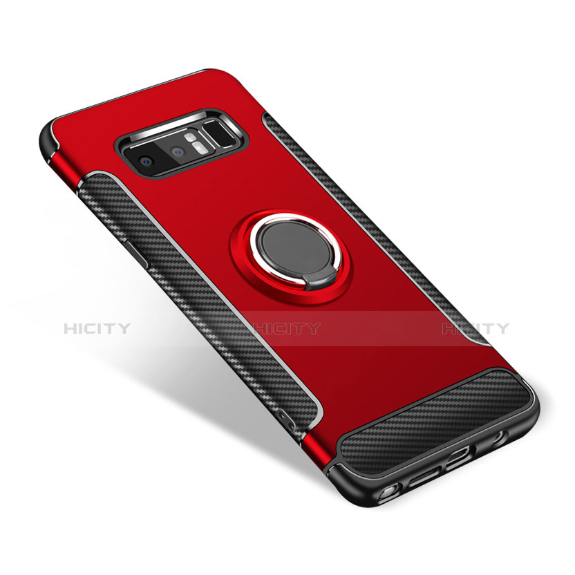 Coque Contour Silicone et Plastique Housse Etui Mat avec Support Bague Anneau pour Samsung Galaxy Note 8 Duos N950F Rouge Plus