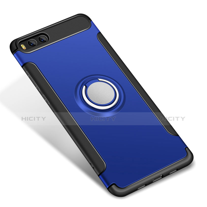 Coque Contour Silicone et Plastique Housse Etui Mat avec Support Bague Anneau pour Xiaomi Mi 6 Bleu Plus