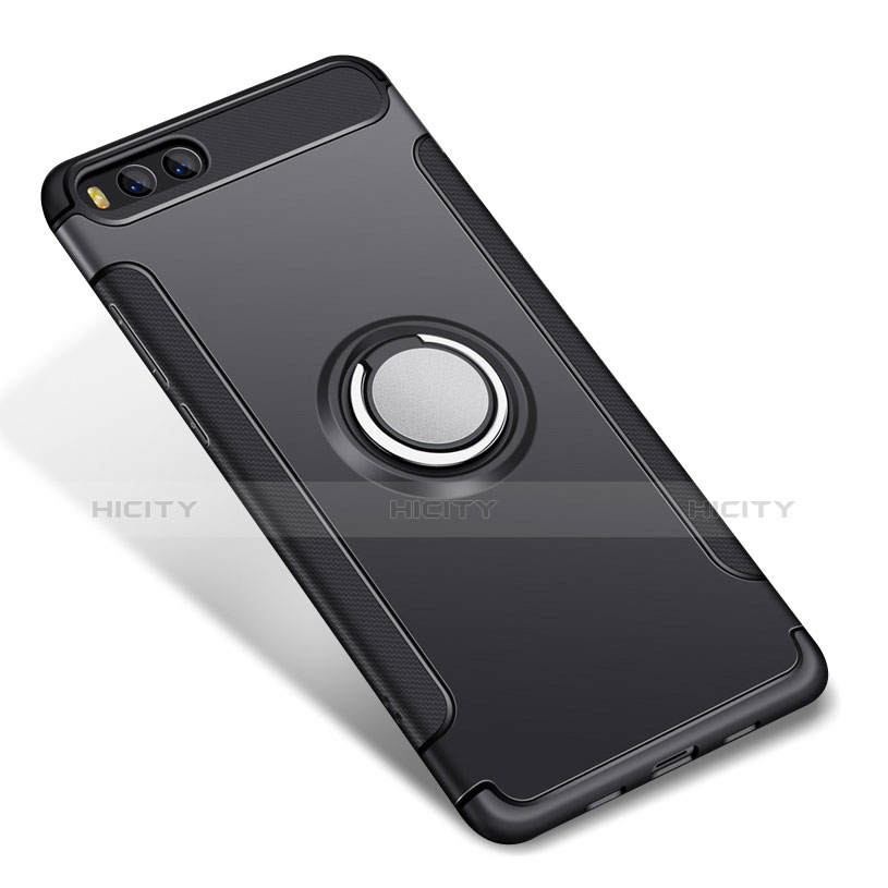 Coque Contour Silicone et Plastique Housse Etui Mat avec Support Bague Anneau pour Xiaomi Mi 6 Noir Plus