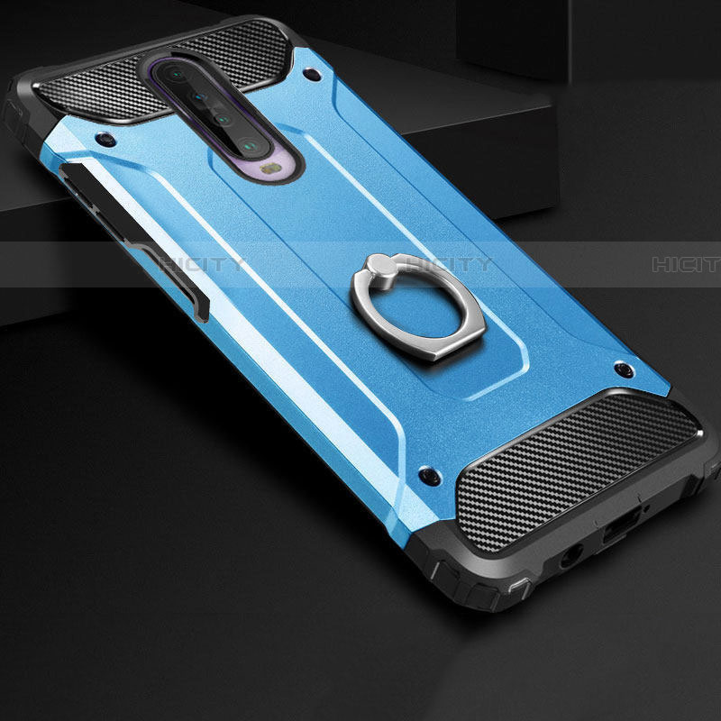 Coque Contour Silicone et Plastique Housse Etui Mat avec Support Bague Anneau pour Xiaomi Redmi K30i 5G Bleu Ciel Plus