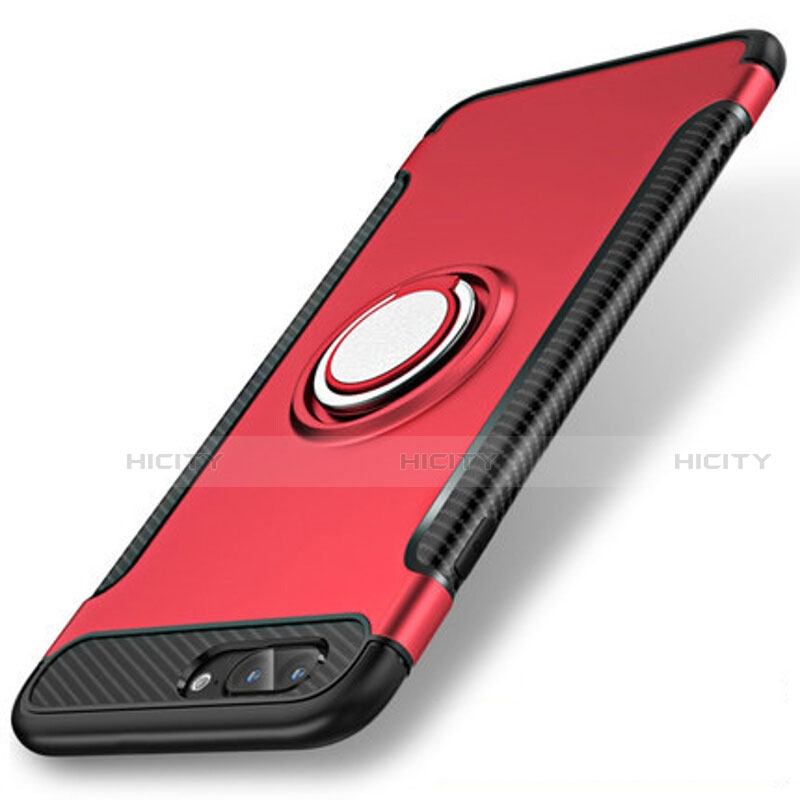 Coque Contour Silicone et Plastique Housse Etui Mat avec Support Bague Anneau S01 pour Apple iPhone 7 Plus Rouge Plus