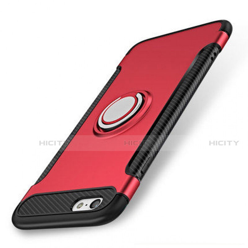 Coque Contour Silicone et Plastique Housse Etui Mat avec Support Bague Anneau S01 pour Apple iPhone 7 Rouge Plus