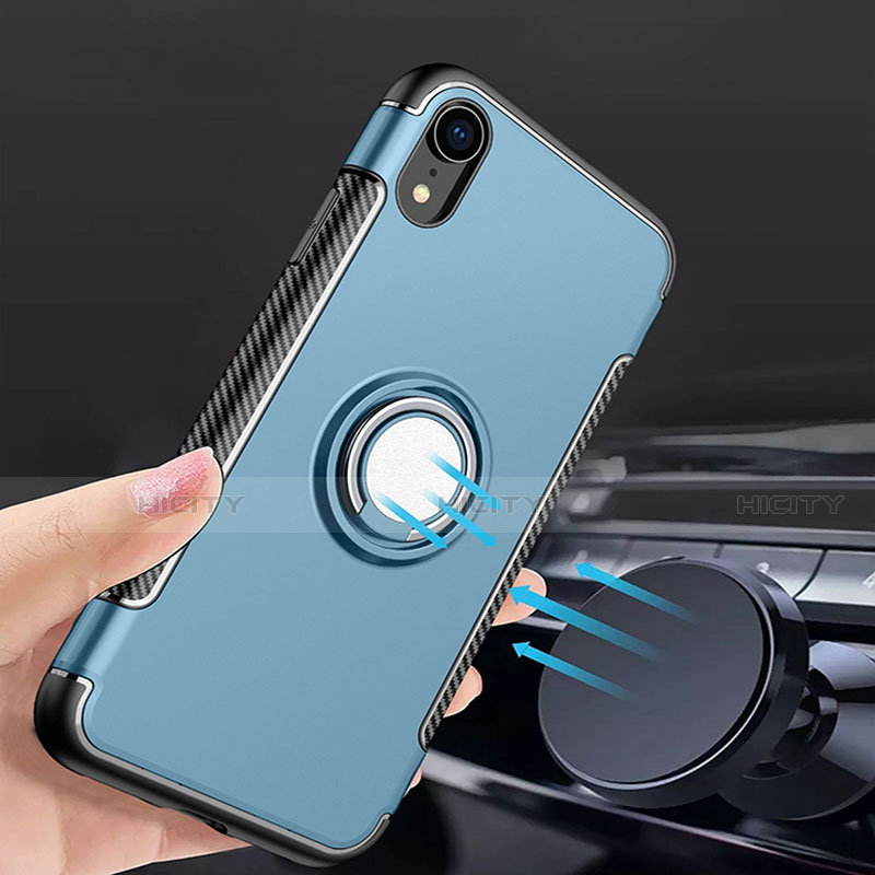 Coque Contour Silicone et Plastique Housse Etui Mat avec Support Bague Anneau S01 pour Apple iPhone XR Plus