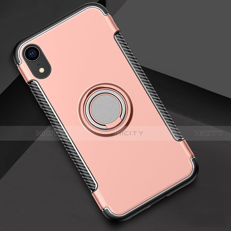 Coque Contour Silicone et Plastique Housse Etui Mat avec Support Bague Anneau S01 pour Apple iPhone XR Plus