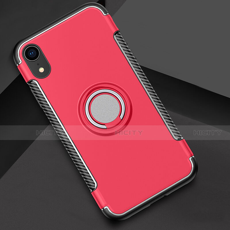 Coque Contour Silicone et Plastique Housse Etui Mat avec Support Bague Anneau S01 pour Apple iPhone XR Rouge Plus