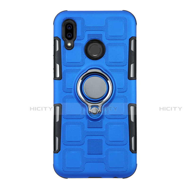 Coque Contour Silicone et Plastique Housse Etui Mat avec Support Bague Anneau S01 pour Huawei Nova 3e Bleu Plus