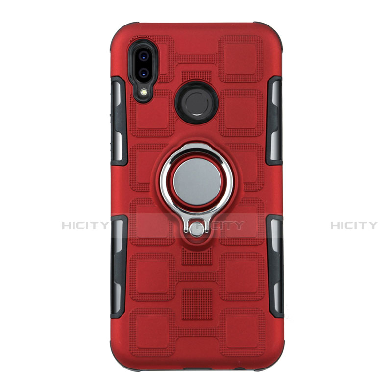 Coque Contour Silicone et Plastique Housse Etui Mat avec Support Bague Anneau S01 pour Huawei P20 Lite Rouge Plus