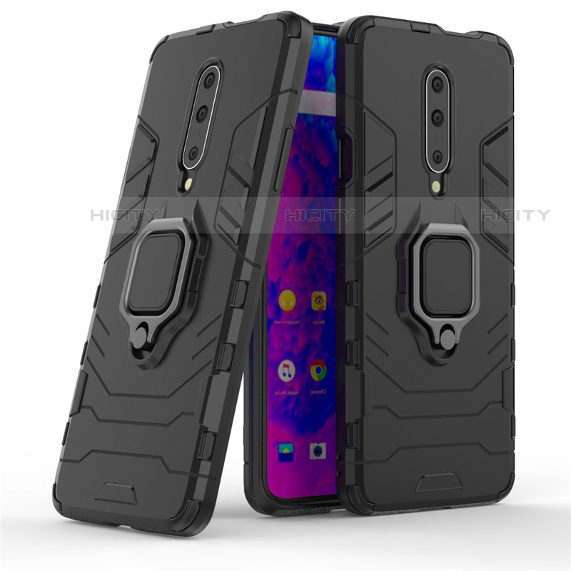 Coque Contour Silicone et Plastique Housse Etui Mat avec Support Bague Anneau S01 pour OnePlus 7 Pro Plus