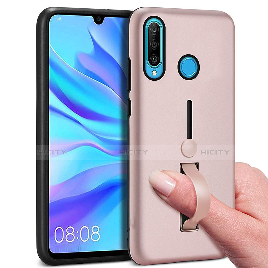 Coque Contour Silicone et Plastique Housse Etui Mat avec Support Bague Anneau S04 pour Huawei Nova 4e Plus