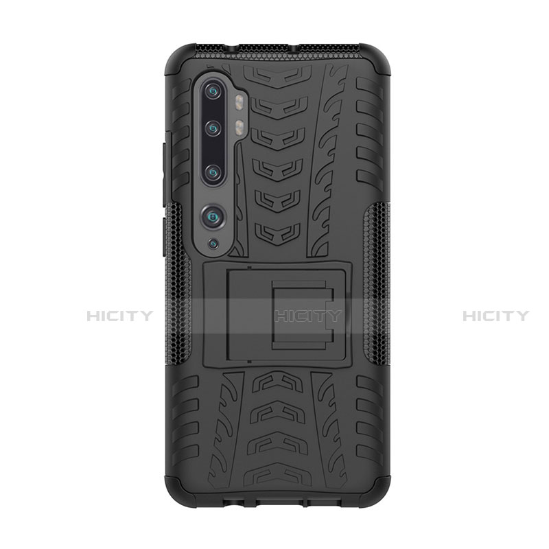 Coque Contour Silicone et Plastique Housse Etui Mat avec Support D01 pour Xiaomi Mi Note 10 Noir Plus