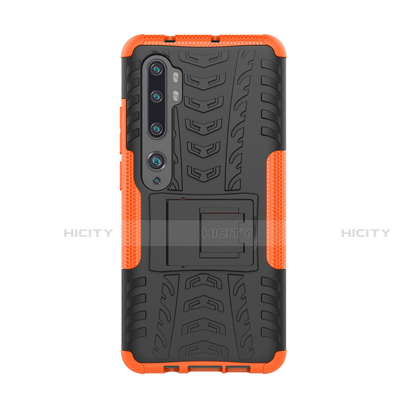 Coque Contour Silicone et Plastique Housse Etui Mat avec Support D01 pour Xiaomi Mi Note 10 Pro Orange Plus