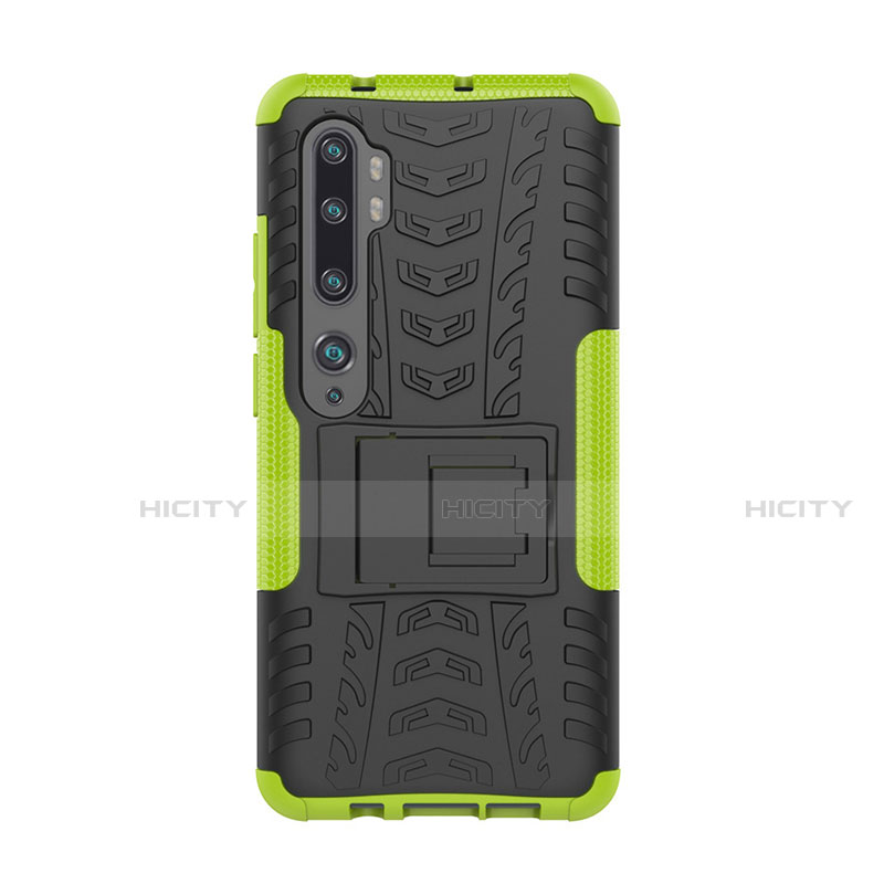 Coque Contour Silicone et Plastique Housse Etui Mat avec Support D01 pour Xiaomi Mi Note 10 Pro Vert Plus