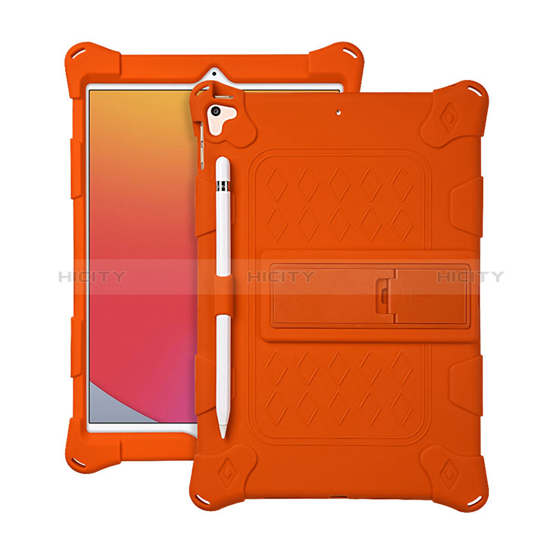 Coque Contour Silicone et Plastique Housse Etui Mat avec Support H01 pour Apple iPad 10.2 (2019) Orange Plus