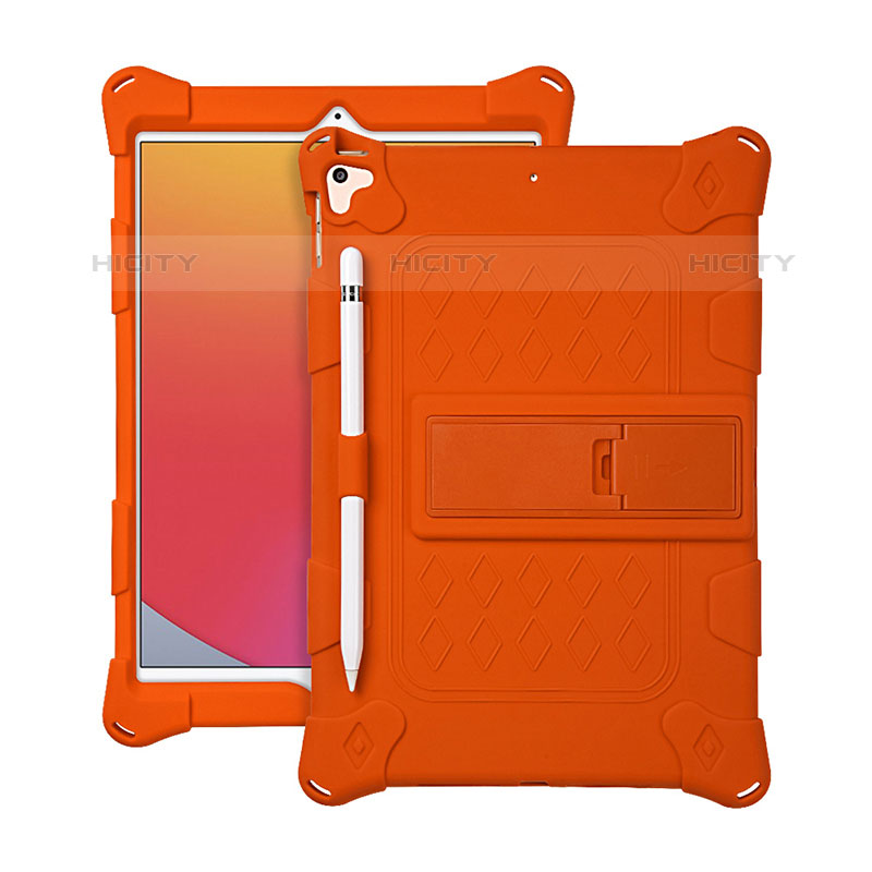 Coque Contour Silicone et Plastique Housse Etui Mat avec Support H01 pour Apple iPad 10.2 (2020) Orange Plus