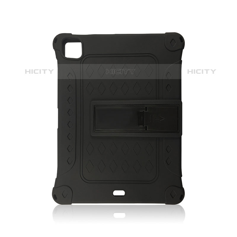 Coque Contour Silicone et Plastique Housse Etui Mat avec Support H01 pour Apple iPad Pro 11 (2021) Noir Plus