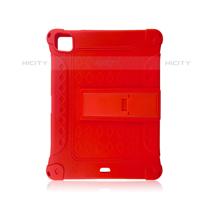 Coque Contour Silicone et Plastique Housse Etui Mat avec Support H01 pour Apple iPad Pro 11 (2021) Rouge Plus