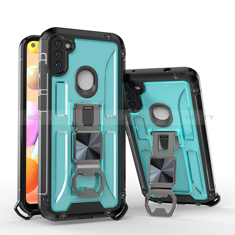 Coque Contour Silicone et Plastique Housse Etui Mat avec Support H01 pour Samsung Galaxy A11 Plus