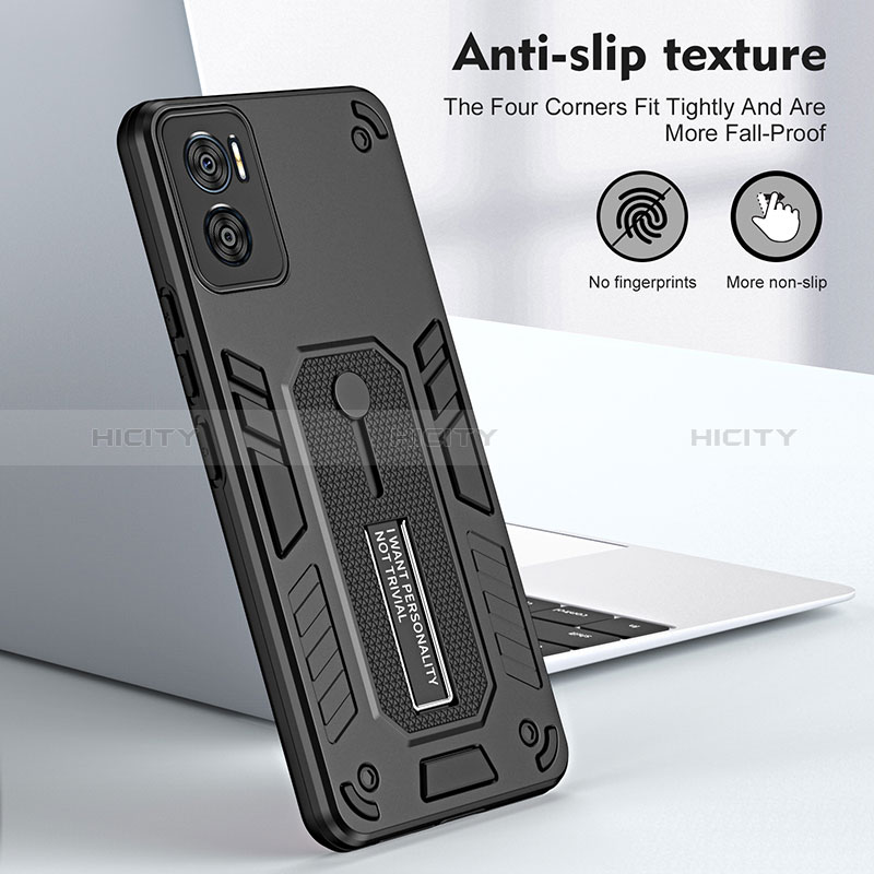 Coque Contour Silicone et Plastique Housse Etui Mat avec Support H01P pour Motorola Moto E22 Plus