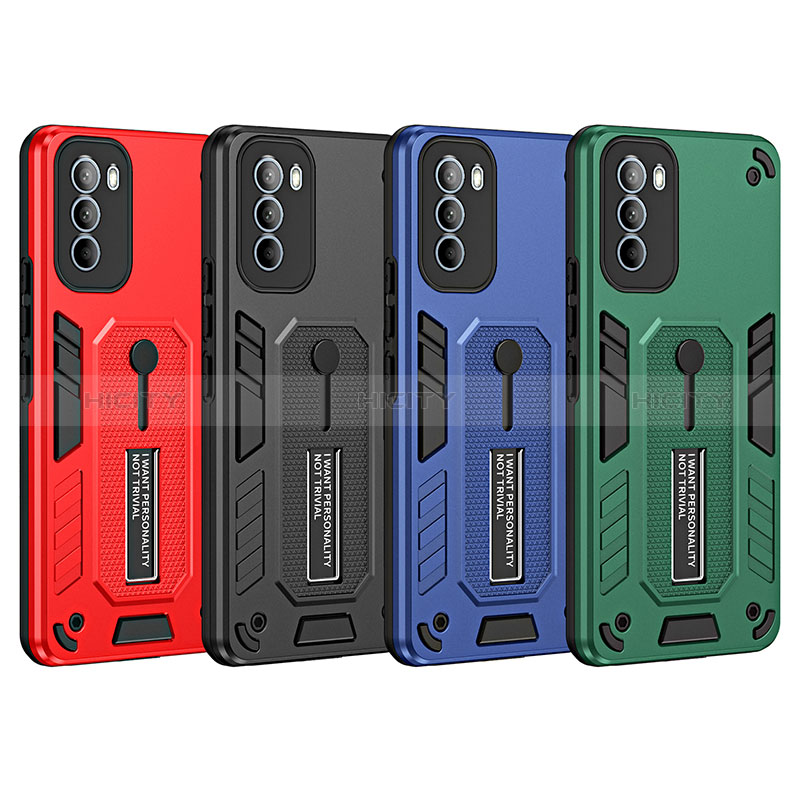 Coque Contour Silicone et Plastique Housse Etui Mat avec Support H01P pour Motorola Moto G31 Plus