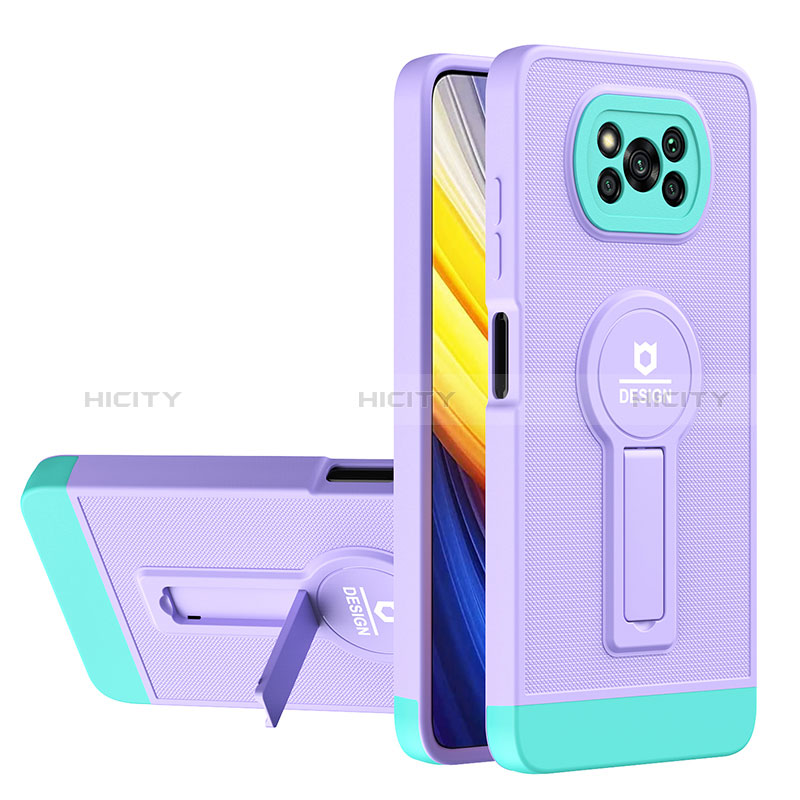 Coque Contour Silicone et Plastique Housse Etui Mat avec Support H01P pour Xiaomi Poco X3 NFC Violet Plus