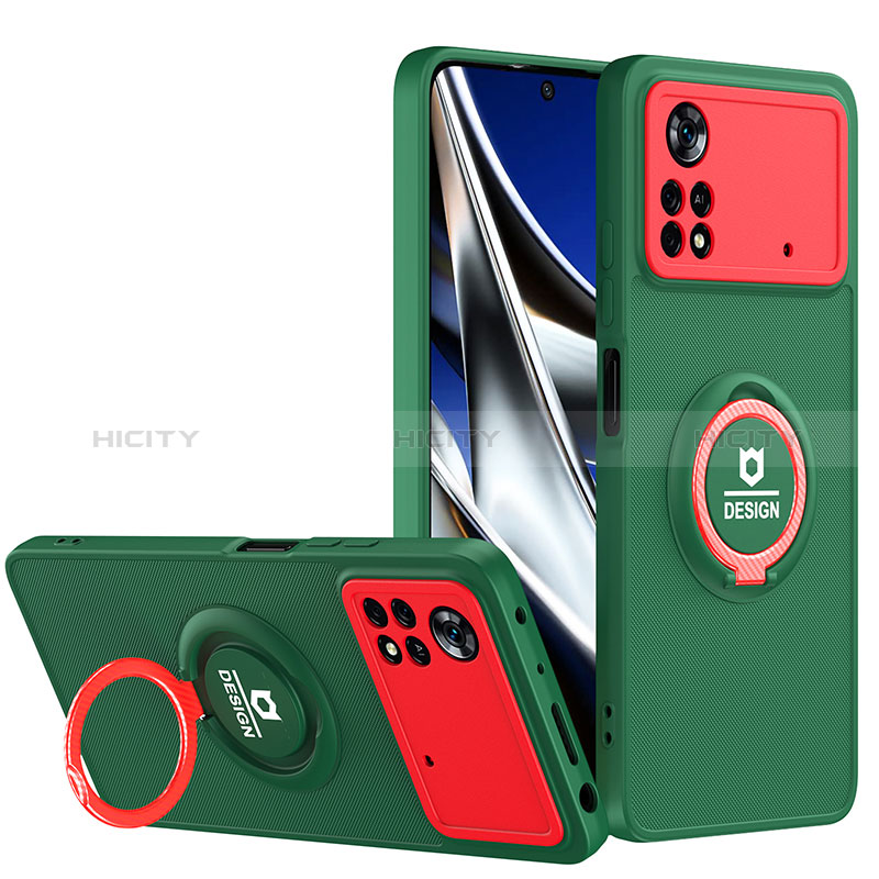 Coque Contour Silicone et Plastique Housse Etui Mat avec Support H01P pour Xiaomi Poco X4 Pro 5G Vert Plus