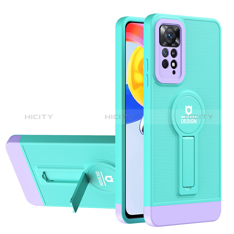 Coque Contour Silicone et Plastique Housse Etui Mat avec Support H01P pour Xiaomi Redmi Note 11 4G (2022) Cyan Plus