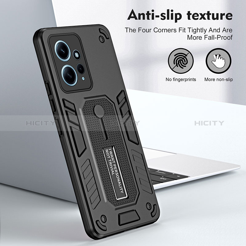 Coque Contour Silicone et Plastique Housse Etui Mat avec Support H01P pour Xiaomi Redmi Note 12 4G Plus