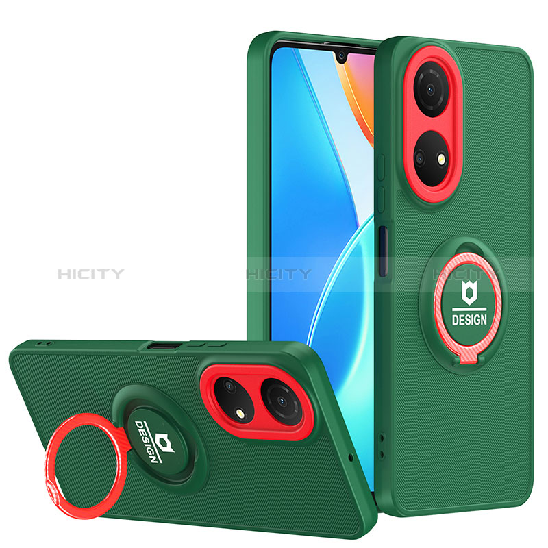 Coque Contour Silicone et Plastique Housse Etui Mat avec Support H02P pour Huawei Honor X7 Vert Plus