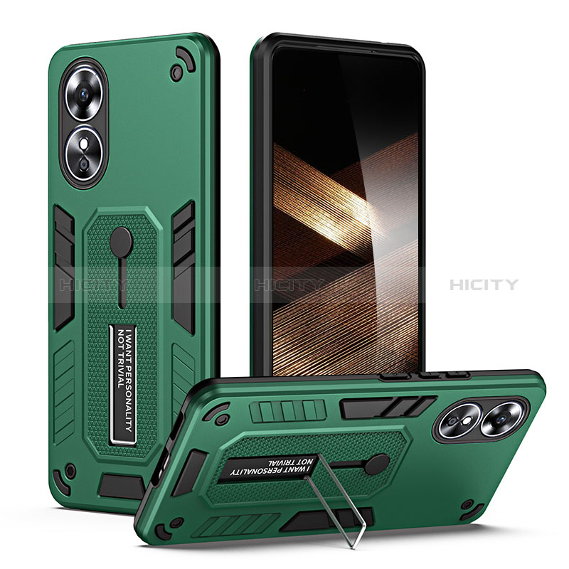 Coque Contour Silicone et Plastique Housse Etui Mat avec Support H02P pour Oppo A17 Plus