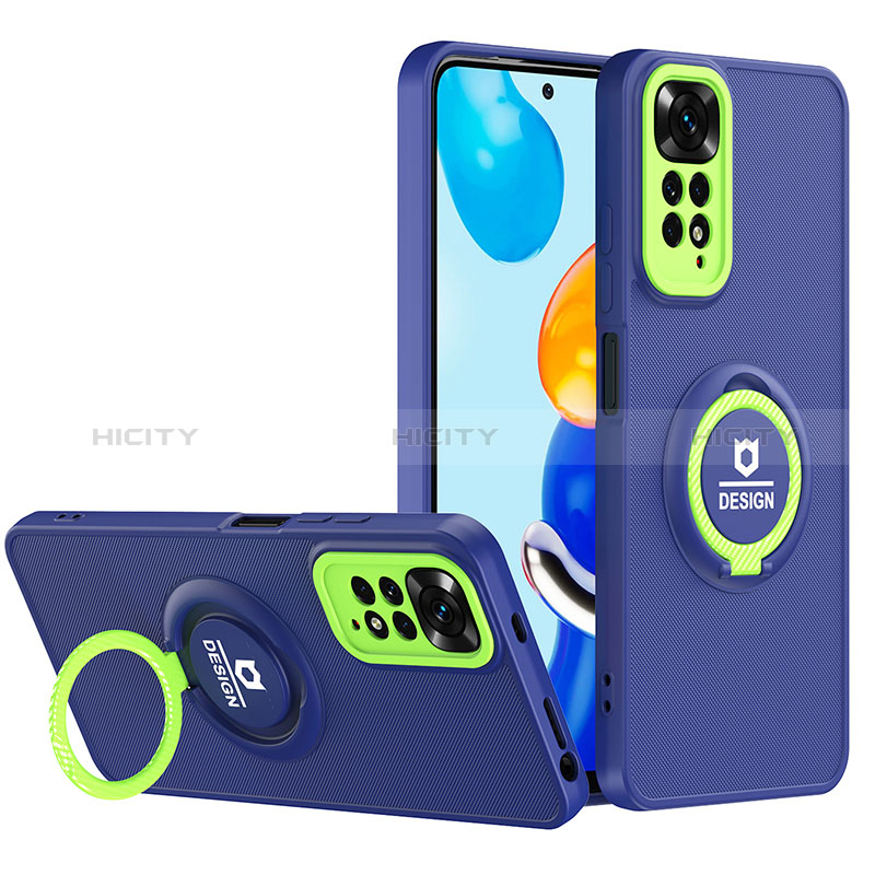 Coque Contour Silicone et Plastique Housse Etui Mat avec Support H02P pour Xiaomi Redmi Note 11 Pro 4G Bleu Plus