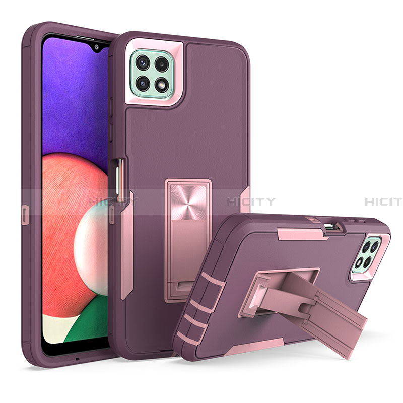 Coque Contour Silicone et Plastique Housse Etui Mat avec Support J01S pour Samsung Galaxy A22 5G Violet Plus