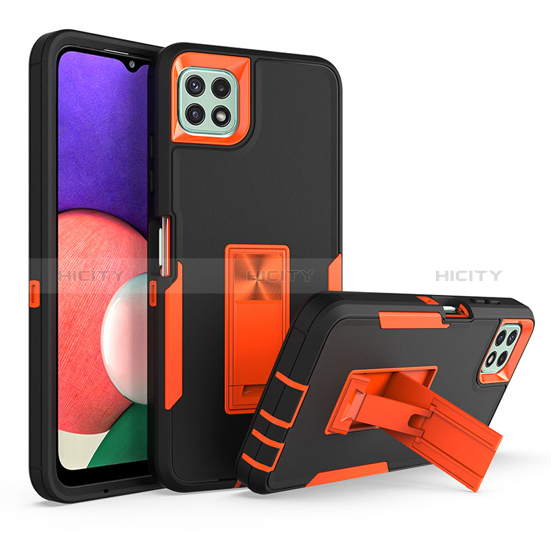 Coque Contour Silicone et Plastique Housse Etui Mat avec Support J01S pour Samsung Galaxy A22s 5G Orange Plus