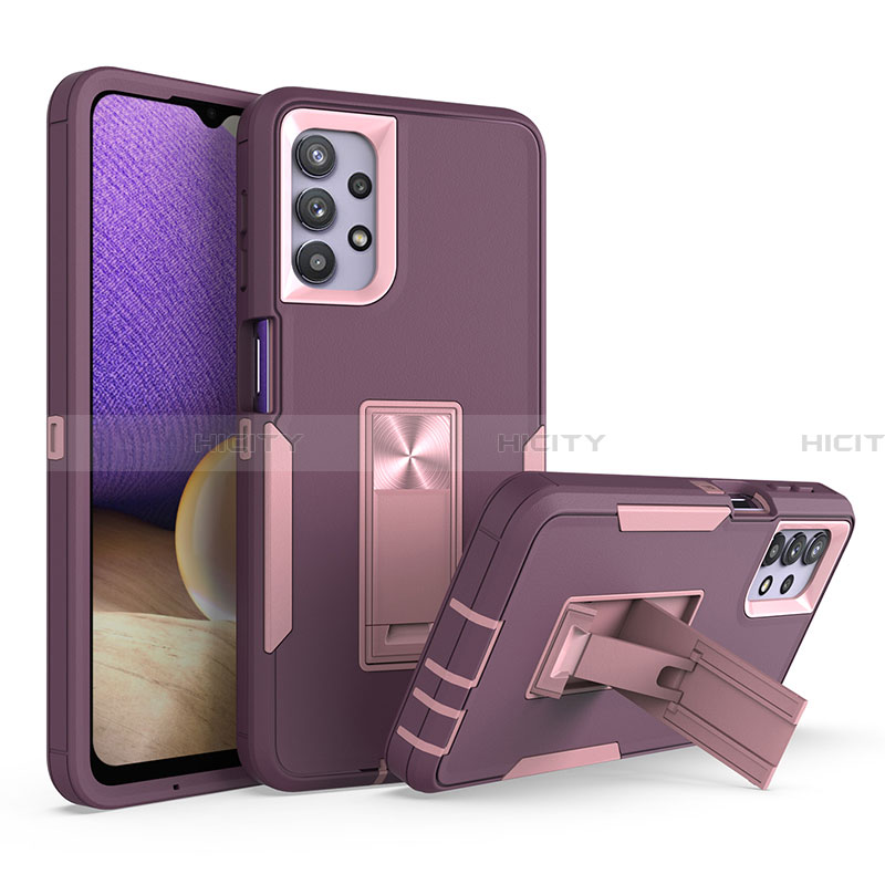 Coque Contour Silicone et Plastique Housse Etui Mat avec Support J01S pour Samsung Galaxy A32 4G Violet Plus