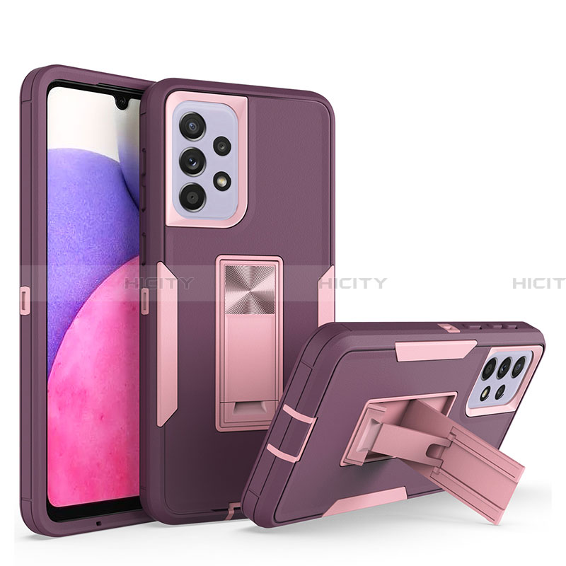 Coque Contour Silicone et Plastique Housse Etui Mat avec Support J01S pour Samsung Galaxy A33 5G Violet Plus