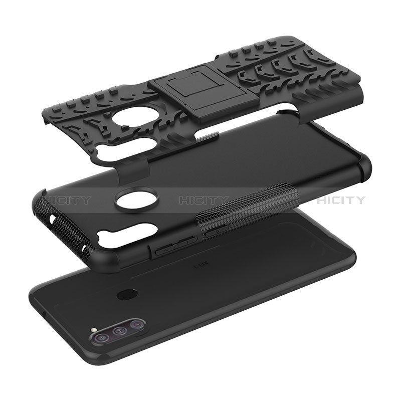 Coque Contour Silicone et Plastique Housse Etui Mat avec Support J01X pour Samsung Galaxy A11 Plus