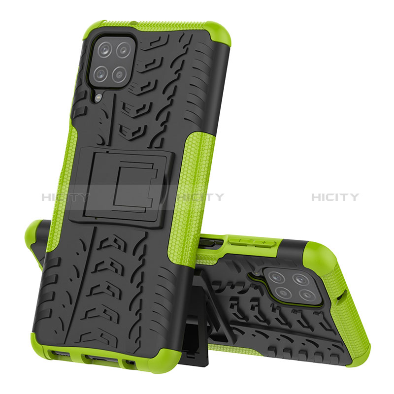 Coque Contour Silicone et Plastique Housse Etui Mat avec Support J01X pour Samsung Galaxy A12 5G Vert Plus