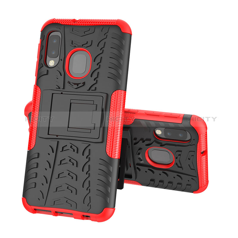 Coque Contour Silicone et Plastique Housse Etui Mat avec Support J01X pour Samsung Galaxy A20e Rouge Plus