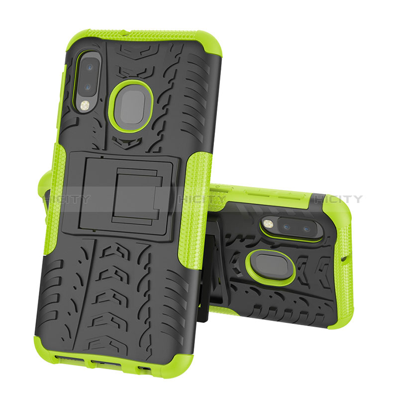 Coque Contour Silicone et Plastique Housse Etui Mat avec Support J01X pour Samsung Galaxy A20e Vert Plus