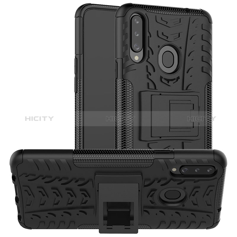 Coque Contour Silicone et Plastique Housse Etui Mat avec Support J01X pour Samsung Galaxy A20s Noir Plus