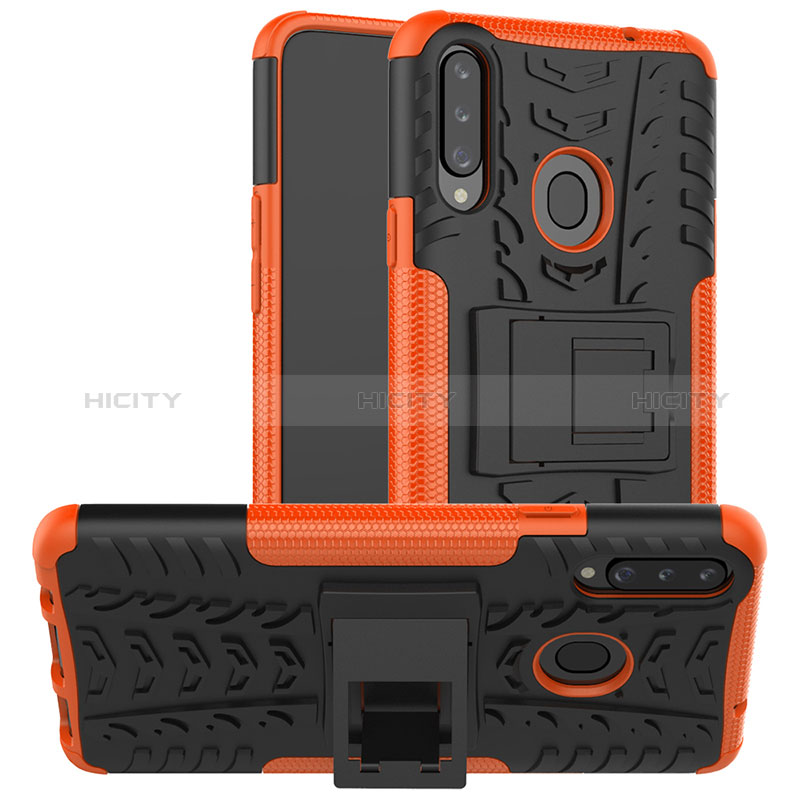 Coque Contour Silicone et Plastique Housse Etui Mat avec Support J01X pour Samsung Galaxy A20s Orange Plus