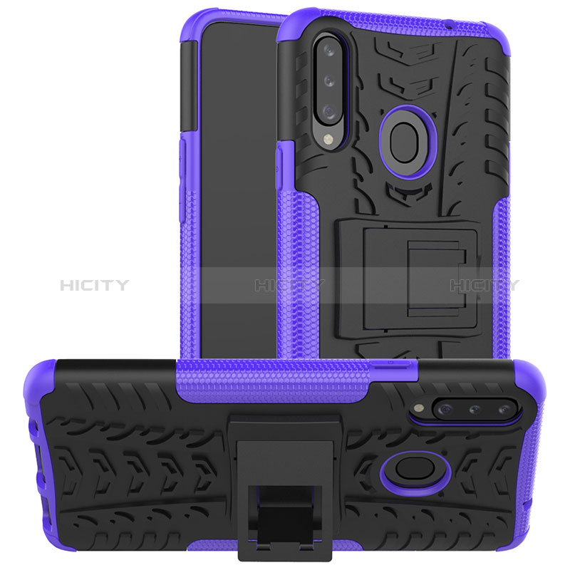 Coque Contour Silicone et Plastique Housse Etui Mat avec Support J01X pour Samsung Galaxy A20s Violet Plus