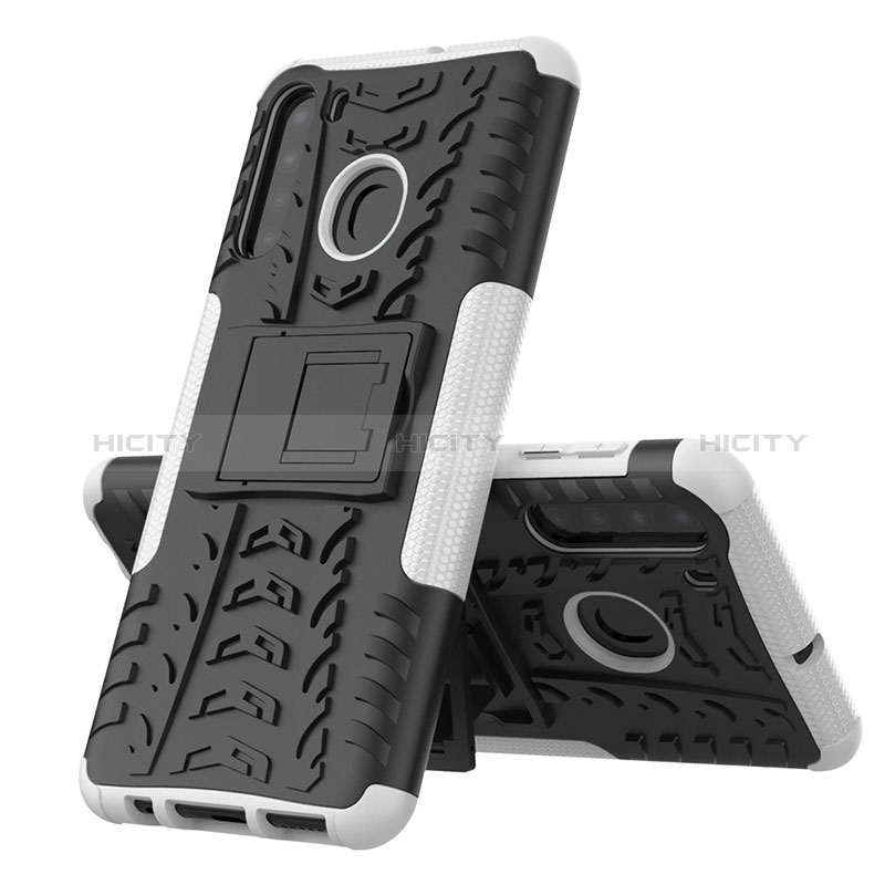 Coque Contour Silicone et Plastique Housse Etui Mat avec Support J01X pour Samsung Galaxy A21 Argent Plus