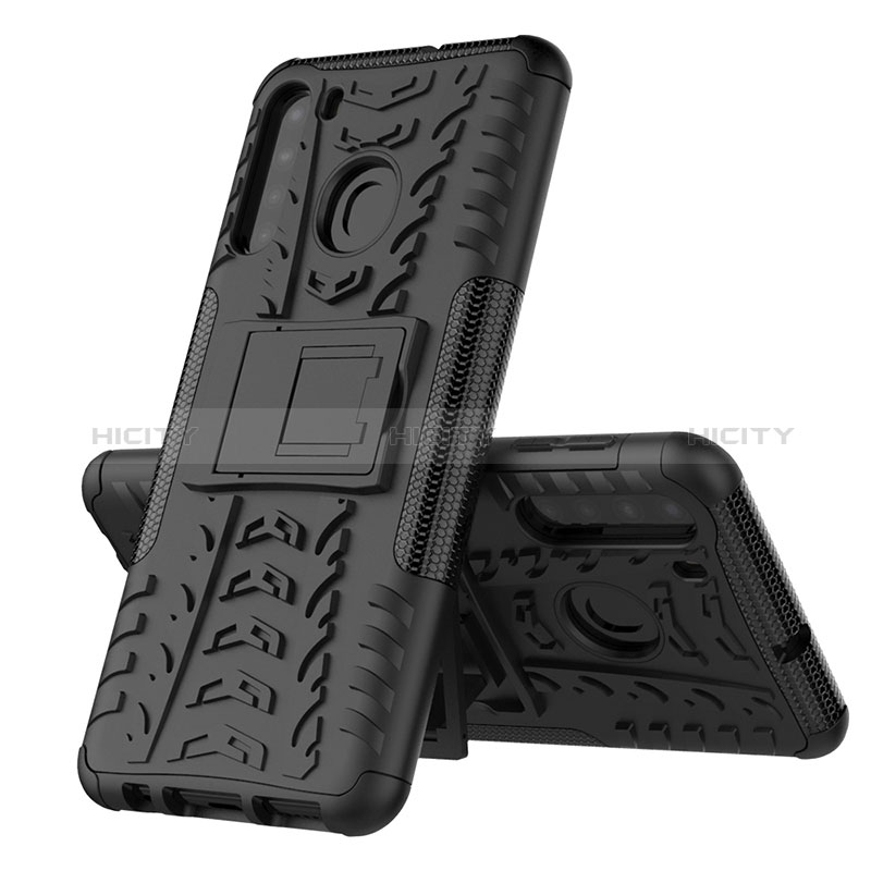 Coque Contour Silicone et Plastique Housse Etui Mat avec Support J01X pour Samsung Galaxy A21 Noir Plus