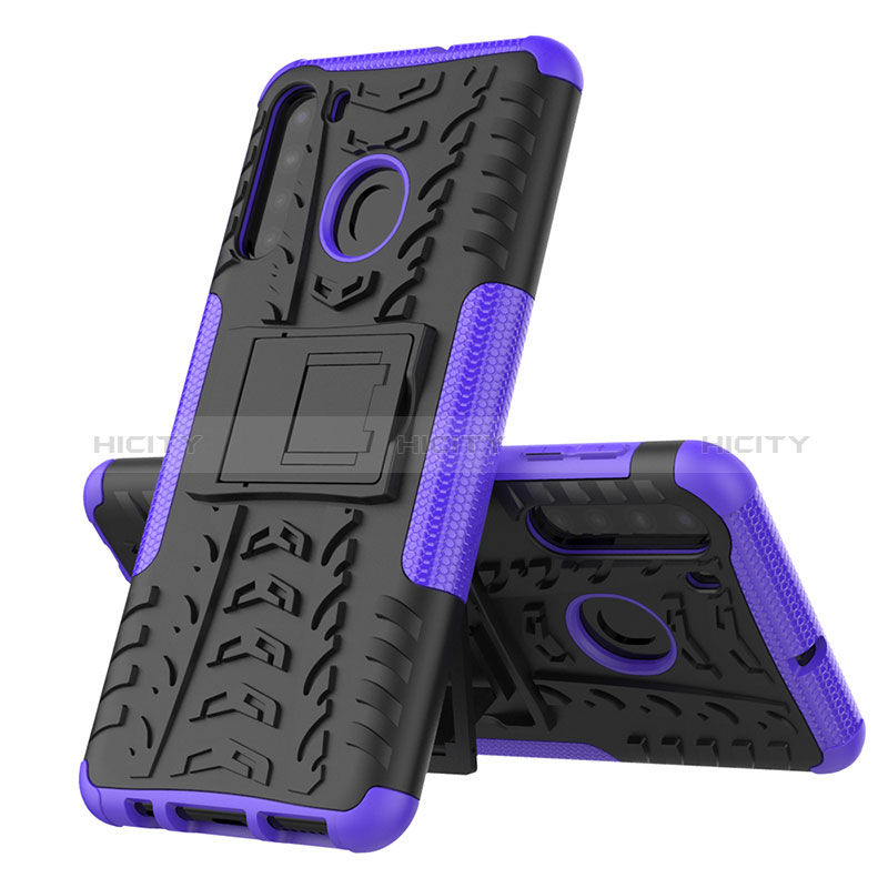 Coque Contour Silicone et Plastique Housse Etui Mat avec Support J01X pour Samsung Galaxy A21 Violet Plus