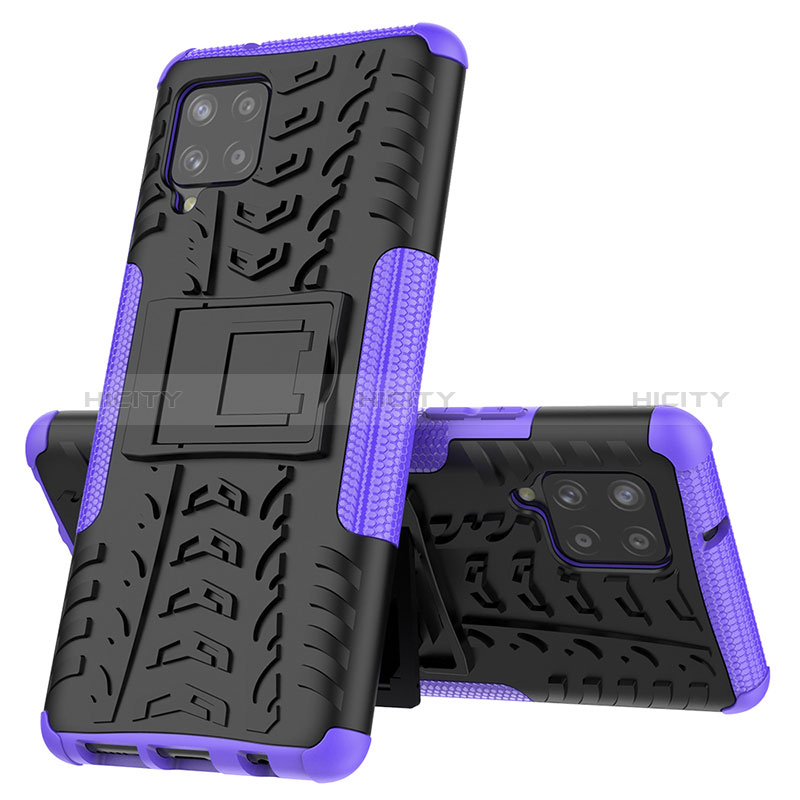 Coque Contour Silicone et Plastique Housse Etui Mat avec Support J01X pour Samsung Galaxy A42 5G Violet Plus